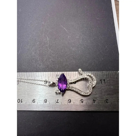 Amethyst white topaz Rhodium Over Silver Cat Pendant Chain 3.40ctw - Picture 7 of 11